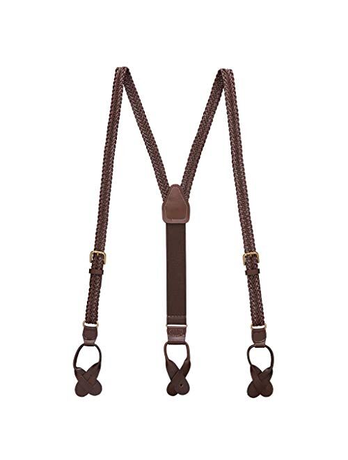 SuspenderStore Men's Herringbone Braided Leather Suspenders - Button