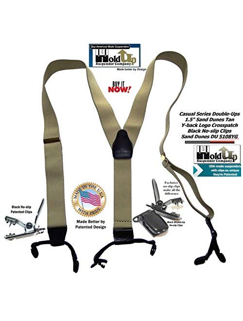 Holdup USA made Sand Dunes Light Tan Dual Clip Double-Ups Style Suspenders with Patented No-slip center pin Clips