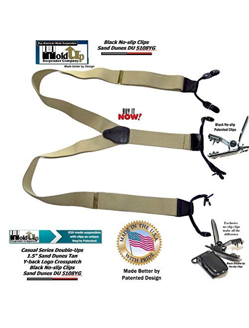 Holdup USA made Sand Dunes Light Tan Dual Clip Double-Ups Style Suspenders with Patented No-slip center pin Clips