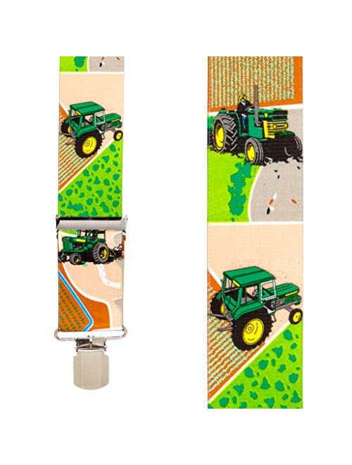 SuspenderStore Men's GREEN TRACTORS 2-Inch Wide Pin Clip Suspenders