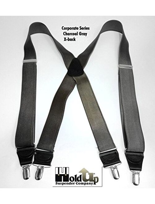 Hold-Ups Charcoal Grey 1-1/2" Wide Suspenders X-back with Silver Clips