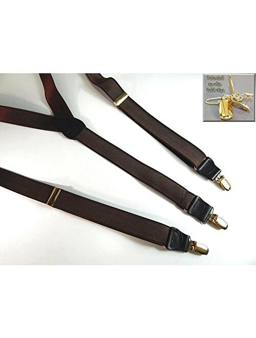 Hold-Ups Satin Finished 1" brown formal suspenders in Y-back with gold clasps