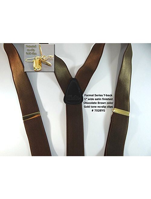 Hold-Ups Satin Finished 1" brown formal suspenders in Y-back with gold clasps