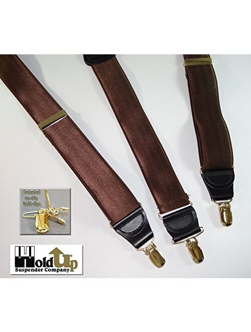 Hold-Ups Satin Finished 1" brown formal suspenders in Y-back with gold clasps