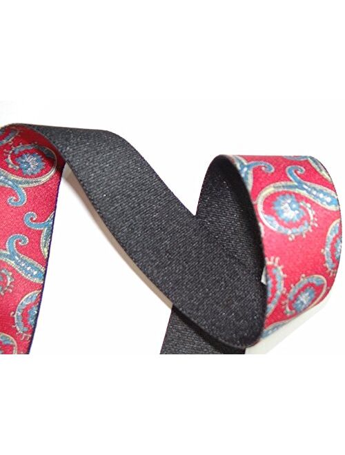 Holdup Red Paisley designer pattern Suspenders in Y-back and Patented No-slip Gold Clips