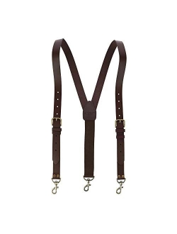 CTM Men's Coated Leather Buckle Strap Suspenders with Metal Swivel Hook Ends