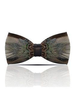 Lanzonia Feather Bow Tie for Men's Handmade Bowtie …