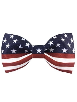 100% Satin Silk Mens Pre-tied Bowtie Stars Stripes American Flag Solid Bow Ties