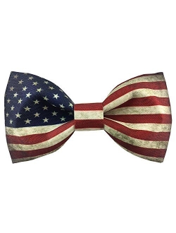 100% Satin Silk Mens Pre-tied Bowtie Stars Stripes American Flag Solid Bow Ties