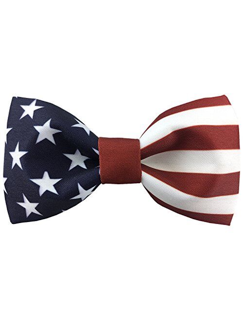 GUUNIEE 100% Satin Silk Mens Pre-tied Bowtie Stars Stripes American Flag Solid Bow Ties