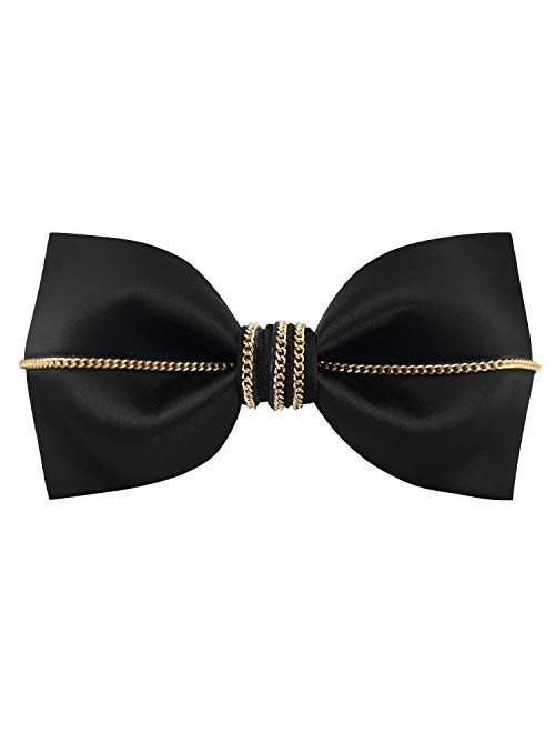 GUUNIEE Men's 100% Satin Silk Luxury Bling Black Pre-tied Bow Ties Solid Bowtie