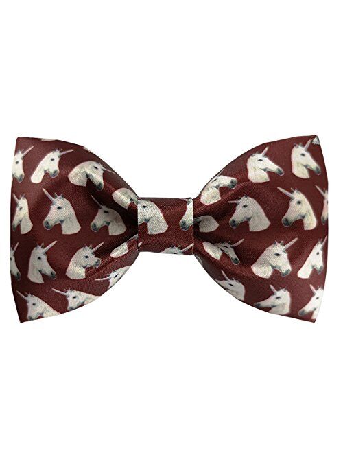 GUUNIEE 100% Satin Silk Mens Pre-tied Bowtie Unicorn Horse Solid Bow Ties