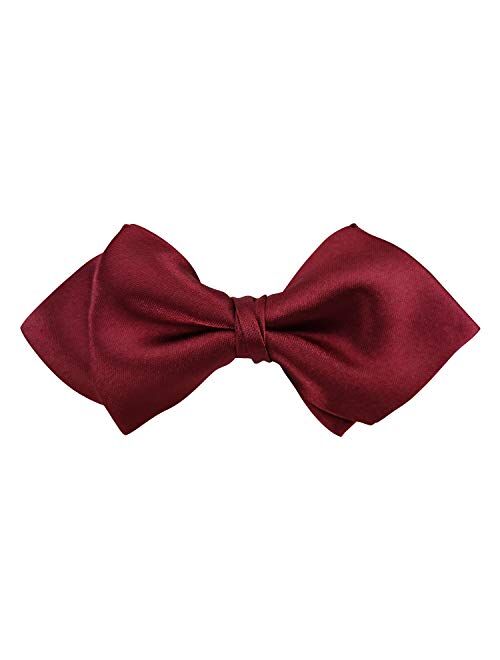 GUUNIEE Men's Luxurious Matte 100% Satin Silk Pre-tied Bowtie Solid Diamond Bow Ties