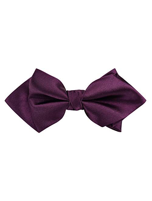 GUUNIEE Men's Luxurious Matte 100% Satin Silk Pre-tied Bowtie Solid Diamond Bow Ties