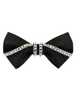 Men's 100% Satin Silk Luxury Crystal Rhinestone Shining Pre-tied Solid Bow Ties Bling Bowties