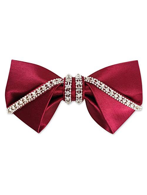 GUUNIEE Men's 100% Satin Silk Luxury Crystal Rhinestone Shining Pre-tied Solid Bow Ties Bling Bowties