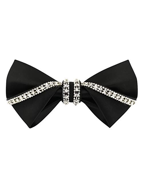 GUUNIEE Men's 100% Satin Silk Luxury Crystal Rhinestone Shining Pre-tied Solid Bow Ties Bling Bowties