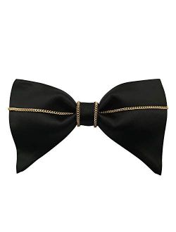 Men's 100% Satin Silk Luxury Bling Black Oversized Pre-tied Bow Ties Big Bowtie for Men