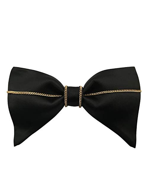 GUUNIEE Men's 100% Satin Silk Luxury Bling Black Oversized Pre-tied Bow Ties Big Bowtie for Men