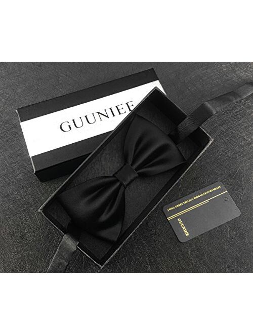 GUUNIEE Mens 100% Silk Pre-tied Bowtie Solid Bow Ties