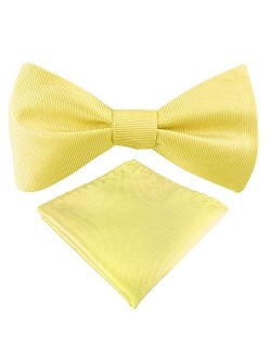 Mens Exquisite Woven 100% Silk Self Bowtie Solid Plain Bow Ties & Pocket Square Set