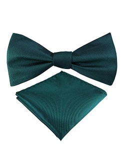 Mens Exquisite Woven 100% Silk Self Bowtie Solid Plain Bow Ties & Pocket Square Set