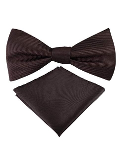 Mens Exquisite Woven 100% Silk Self Bowtie Solid Plain Bow Ties & Pocket Square Set