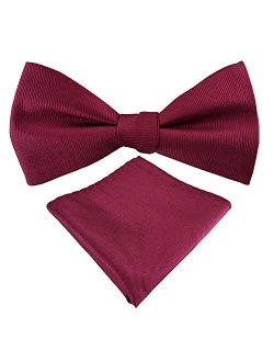 Mens Exquisite Woven 100% Silk Self Bowtie Solid Plain Bow Ties & Pocket Square Set