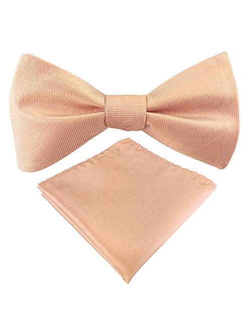 GUUNIEE Mens Exquisite Woven 100% Silk Self Bowtie Solid Plain Bow Ties & Pocket Square Set