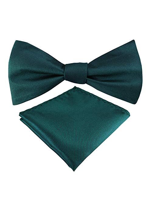 GUUNIEE Mens Exquisite Woven 100% Silk Self Bowtie Solid Plain Bow Ties & Pocket Square Set