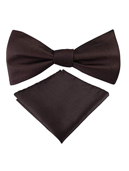 GUUNIEE Mens Exquisite Woven 100% Silk Self Bowtie Solid Plain Bow Ties & Pocket Square Set