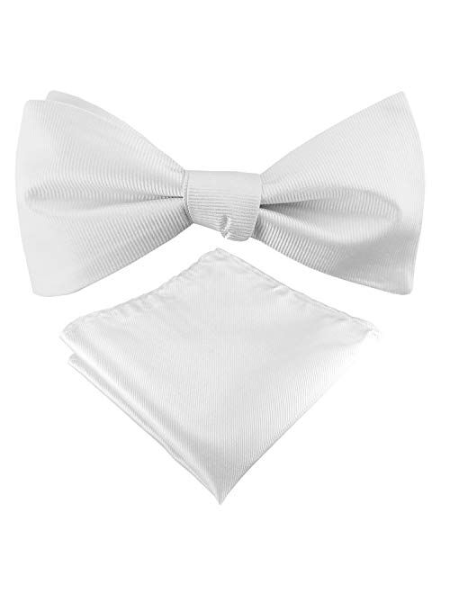 GUUNIEE Mens Exquisite Woven 100% Silk Self Bowtie Solid Plain Bow Ties & Pocket Square Set