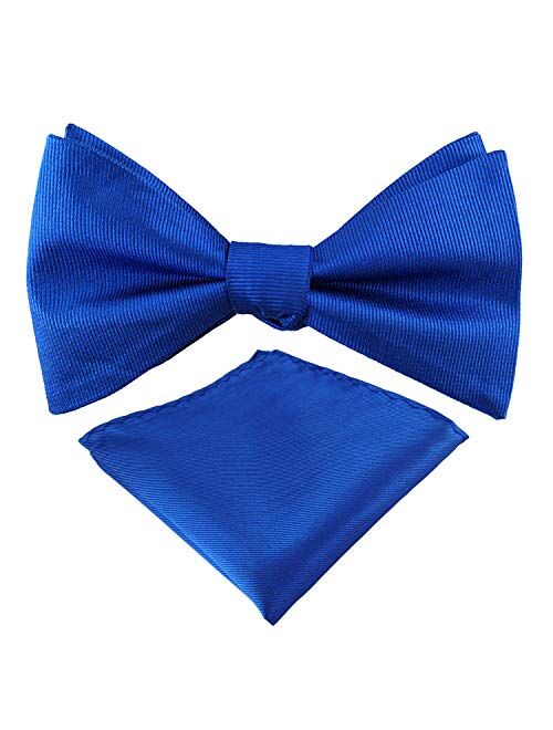 GUUNIEE Mens Exquisite Woven 100% Silk Self Bowtie Solid Plain Bow Ties & Pocket Square Set