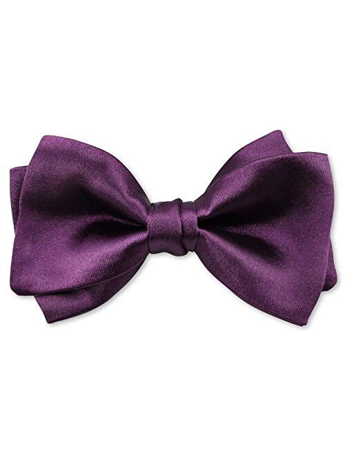 GUUNIEE Mens 100% Satin Silk Formal Plain Pre-tied Bowtie Solid Imitation Self Bow Ties