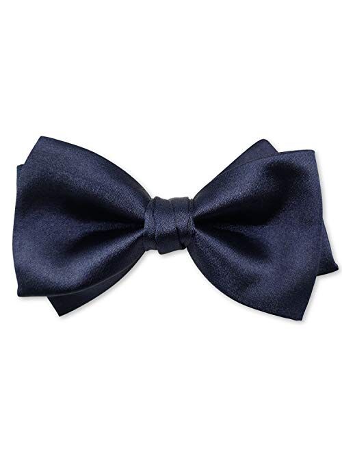 GUUNIEE Mens 100% Satin Silk Formal Plain Pre-tied Bowtie Solid Imitation Self Bow Ties