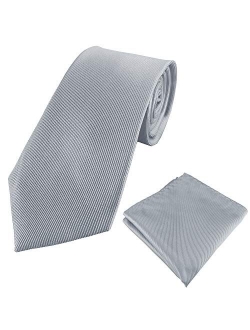 Mens 100% Silk Solid Plain Tie Wedding Business Formal Necktie & Pocket Square Set 6-8CM