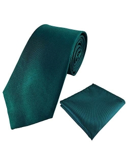 Mens 100% Silk Solid Plain Tie Wedding Business Formal Necktie & Pocket Square Set 6-8CM