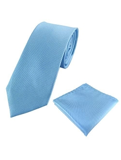 Mens 100% Silk Solid Plain Tie Wedding Business Formal Necktie & Pocket Square Set 6-8CM