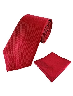 Mens 100% Silk Solid Plain Tie Wedding Business Formal Necktie & Pocket Square Set 6-8CM