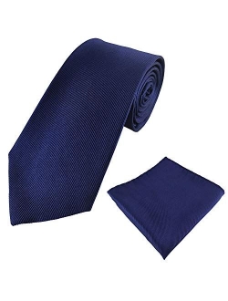 Mens 100% Silk Solid Plain Tie Wedding Business Formal Necktie & Pocket Square Set 6-8CM