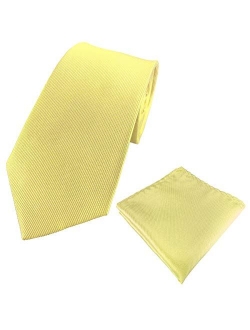 Mens 100% Silk Solid Plain Tie Wedding Business Formal Necktie & Pocket Square Set 6-8CM