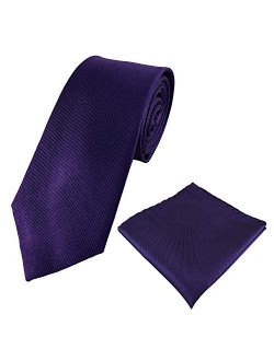 Mens 100% Silk Solid Plain Tie Wedding Business Formal Necktie & Pocket Square Set 6-8CM