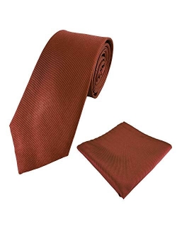 Mens 100% Silk Solid Plain Tie Wedding Business Formal Necktie & Pocket Square Set 6-8CM