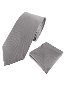 Mens 100% Silk Solid Plain Tie Wedding Business Formal Necktie & Pocket Square Set 6-8CM