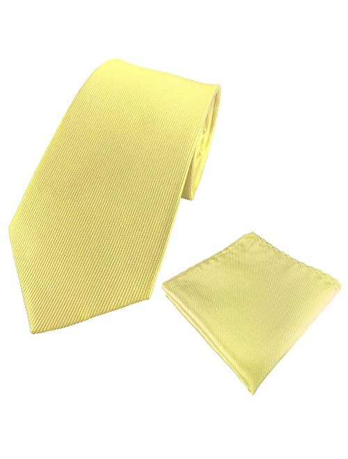 GUUNIEE Mens 100% Silk Solid Plain Tie Wedding Business Formal Necktie & Pocket Square Set 6-8CM