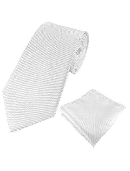 GUUNIEE Mens 100% Silk Solid Plain Tie Wedding Business Formal Necktie & Pocket Square Set 6-8CM