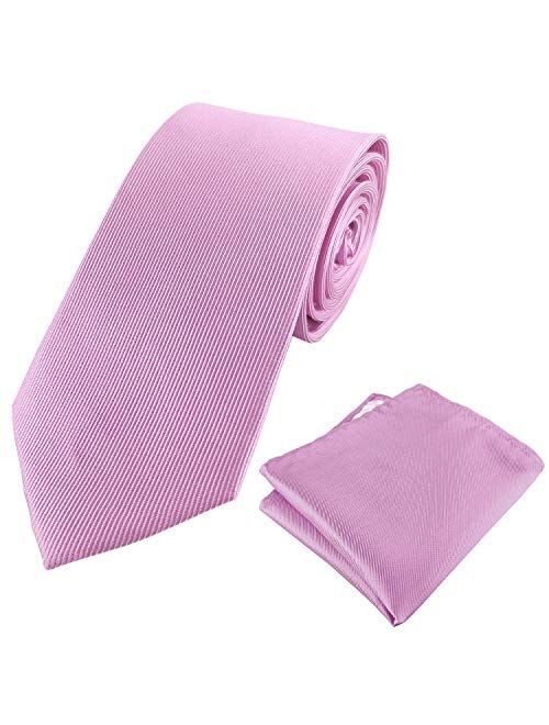 GUUNIEE Mens 100% Silk Solid Plain Tie Wedding Business Formal Necktie & Pocket Square Set 6-8CM