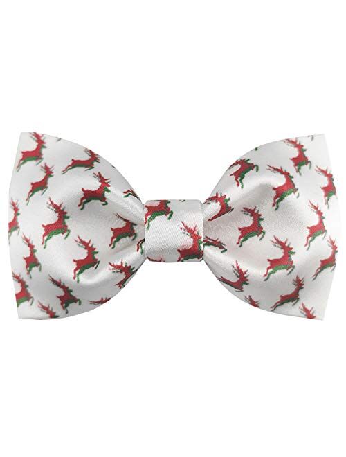 GUUNIEE Mens 100% Satin Silk Pre-tied Solid Bowtie Christmas Elk Bow Ties