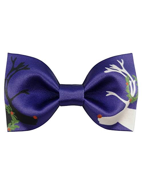 GUUNIEE Mens 100% Satin Silk Pre-tied Solid Bowtie Christmas Elk Bow Ties