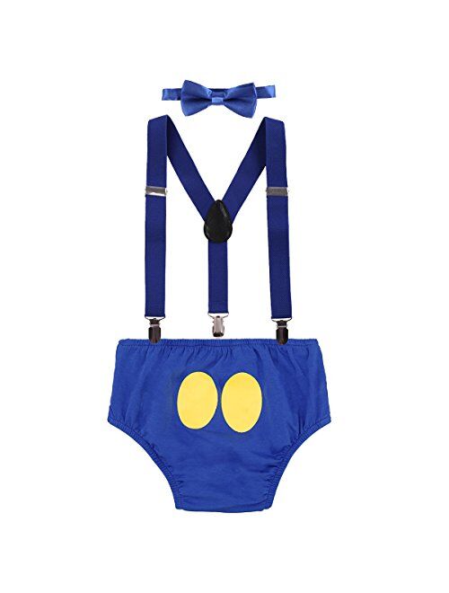 IBTOM CASTLE Baby Boy's Cake Smash 1st/2nd/3rd Birthday Bowtie Outfits Y Back Clip Adjustable Suspenders Costume Bloomers Clothes Set